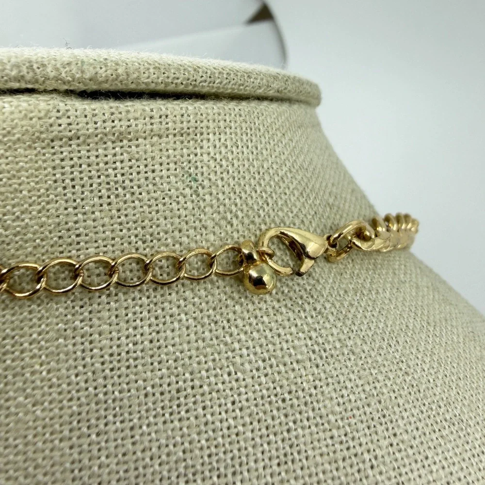 Yellow Cabochon Clear Rhinestone Flower Gold Tone Statement Necklace Jewelry